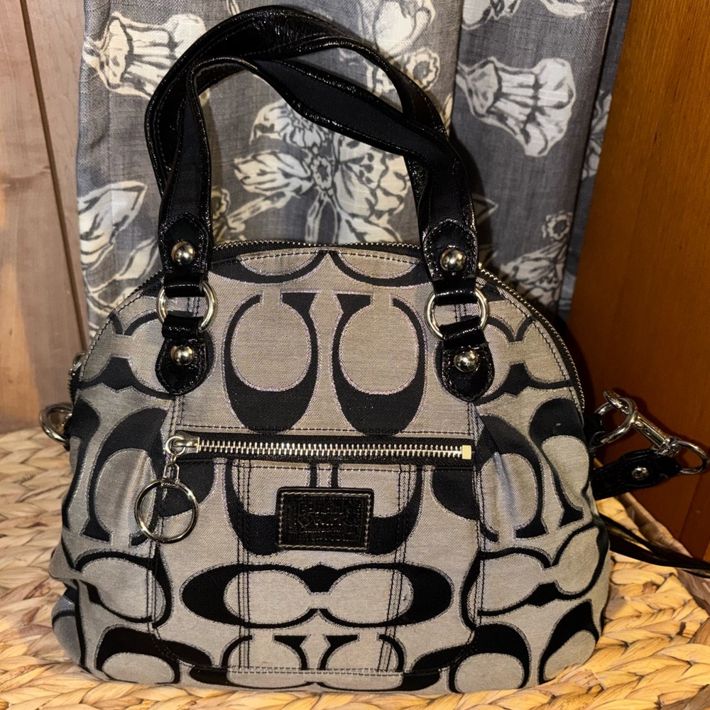 Gorgeous Vintage Coach Poppy Black Logo Canvas Dome Satchel - Picture 3 of 13